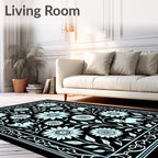 Pale Blue Floral Canine Garden Border Rug