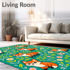 Teal Fox Foliage Whimsical Charm Rug