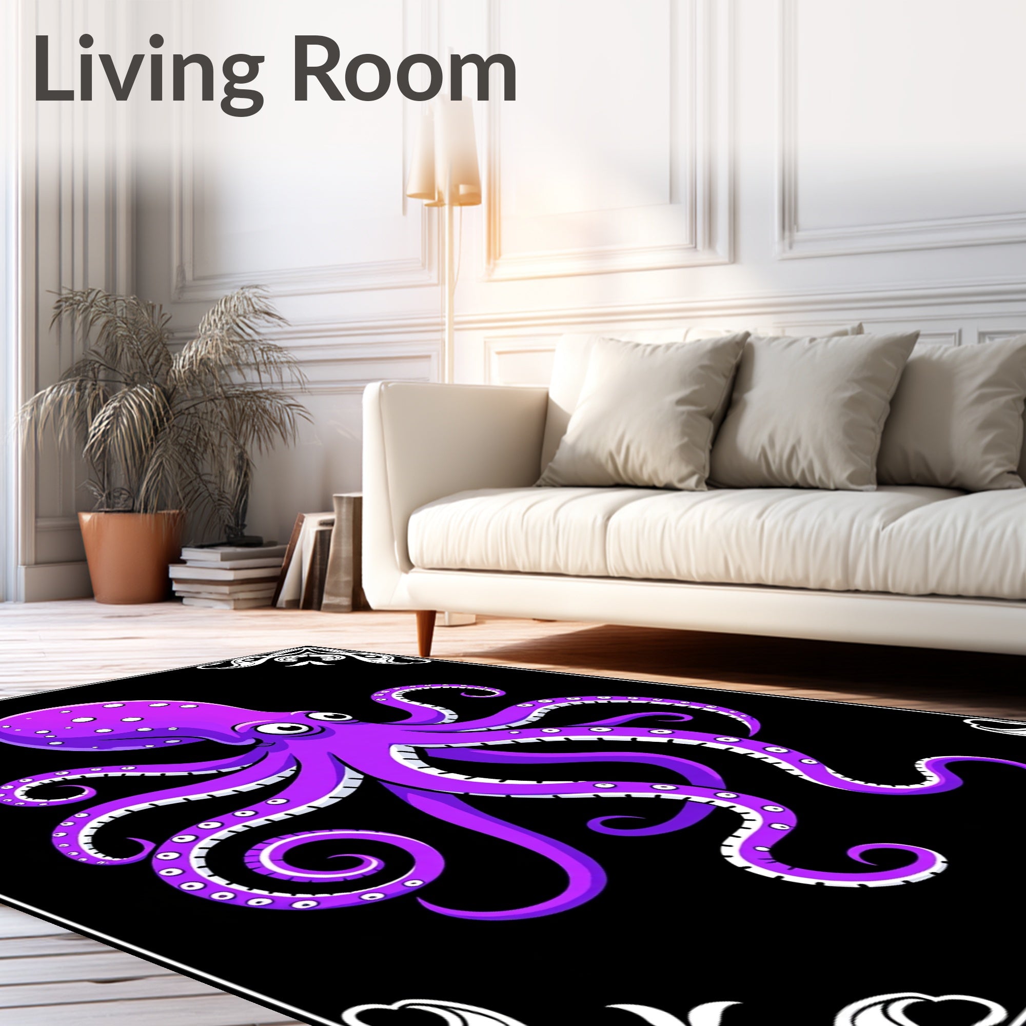 Violet Octopus with White Polka Dots Rug
