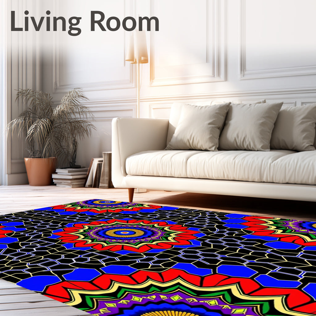 Vibrant Kaleidoscopic Medallion Jewel Tone Rug