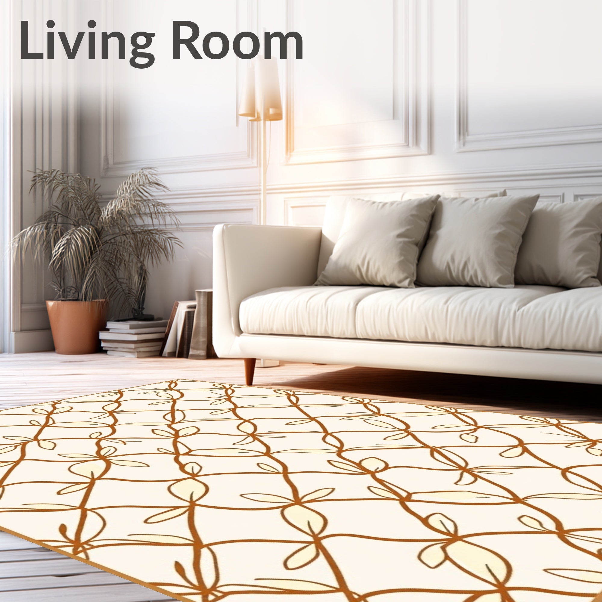 Organic Lattice Brown Leaf Vine Rug