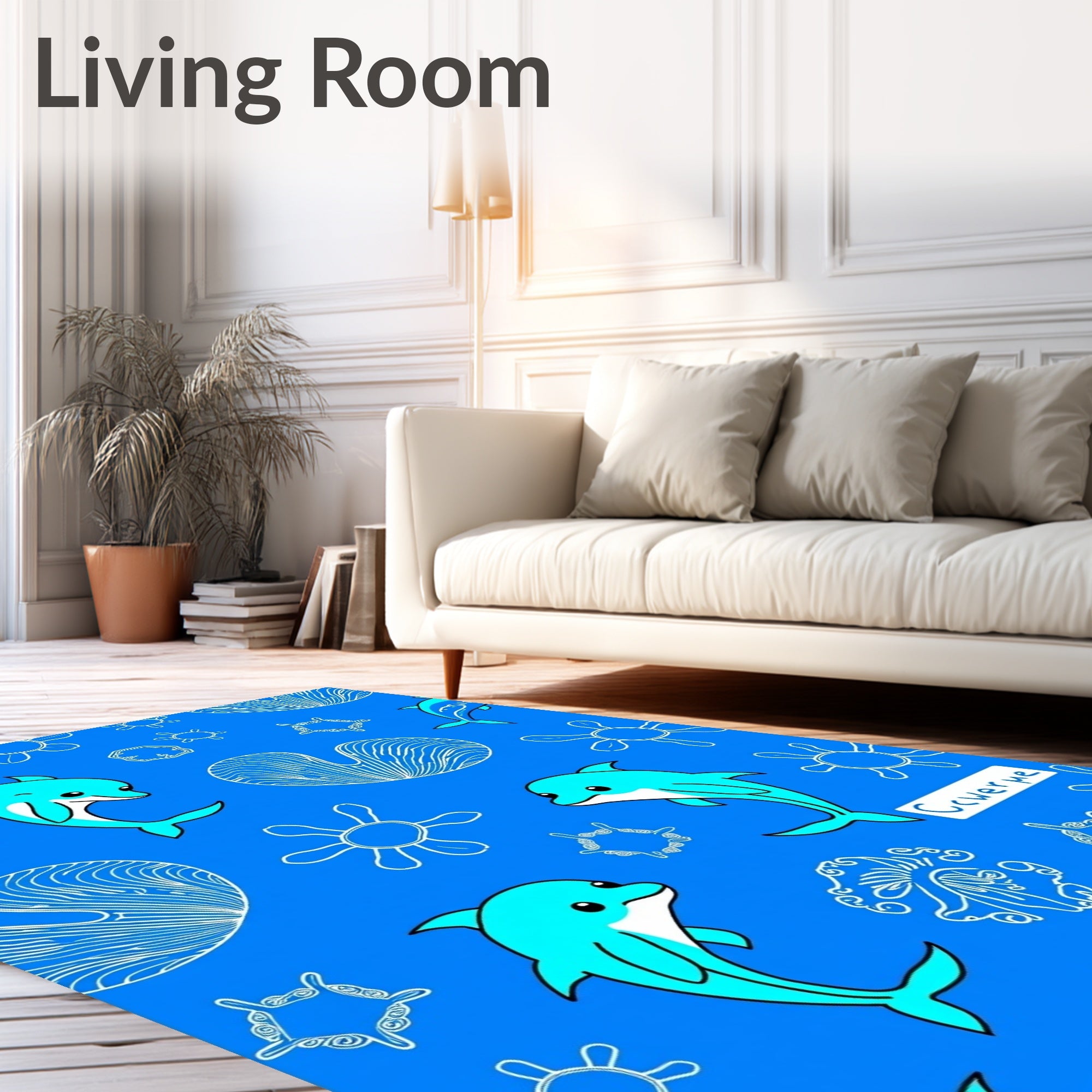 Aqua Dolphins Amidst Ocean Flora Rug