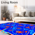 Whimsical Orange Critters Blue Graphic Rug