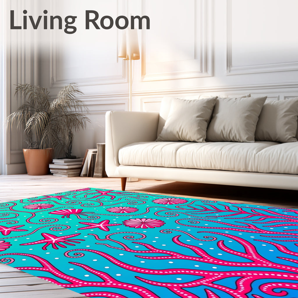 Vibrant Pink Coral Starfish Sea Garden Rug