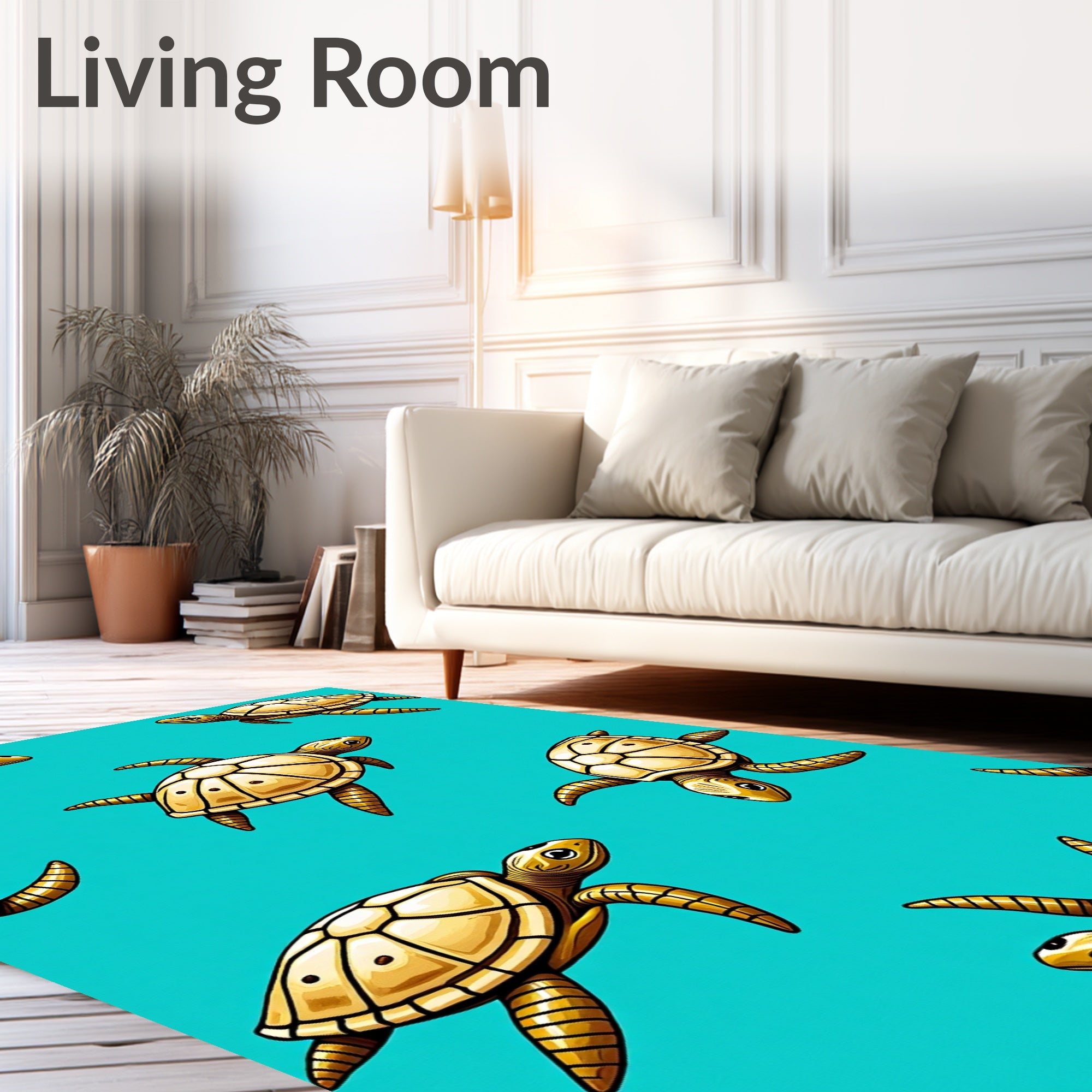 Golden Aquatic Turtle Repetition Rug