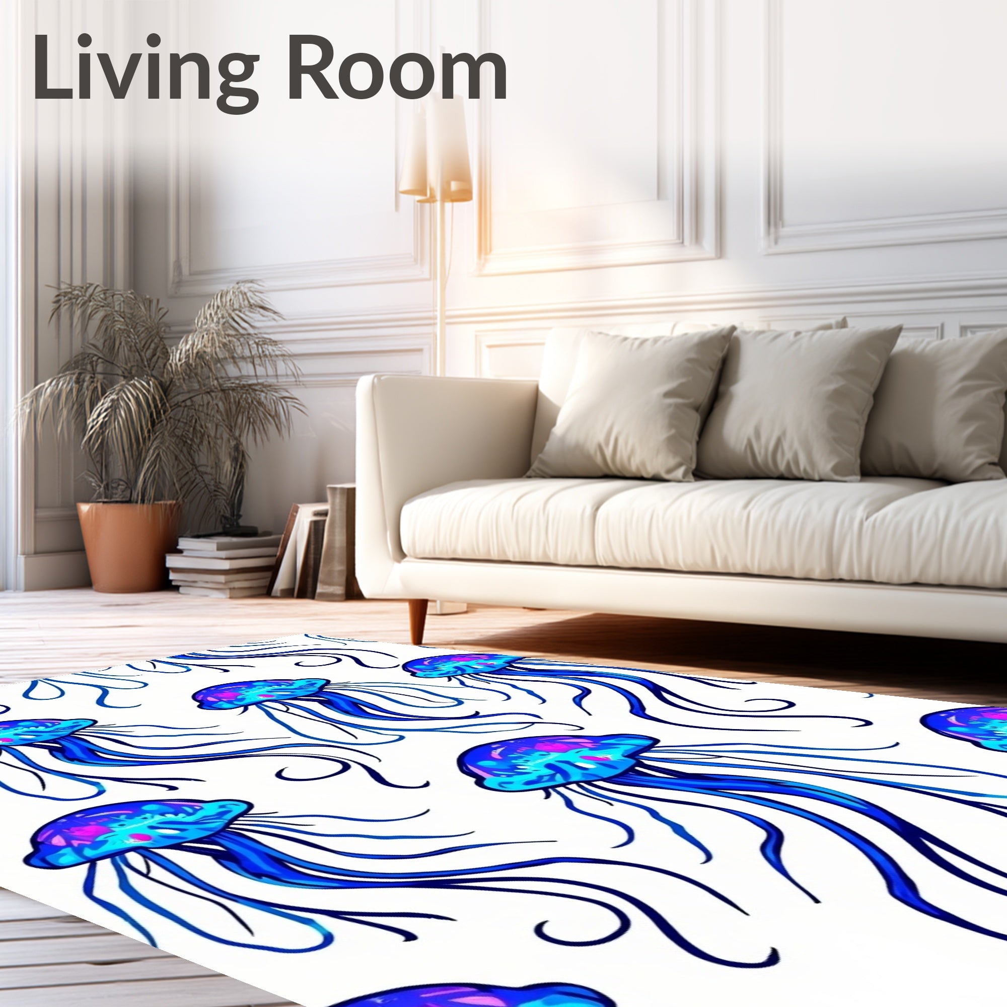 Vibrant Blue Jellyfish Garden Rug