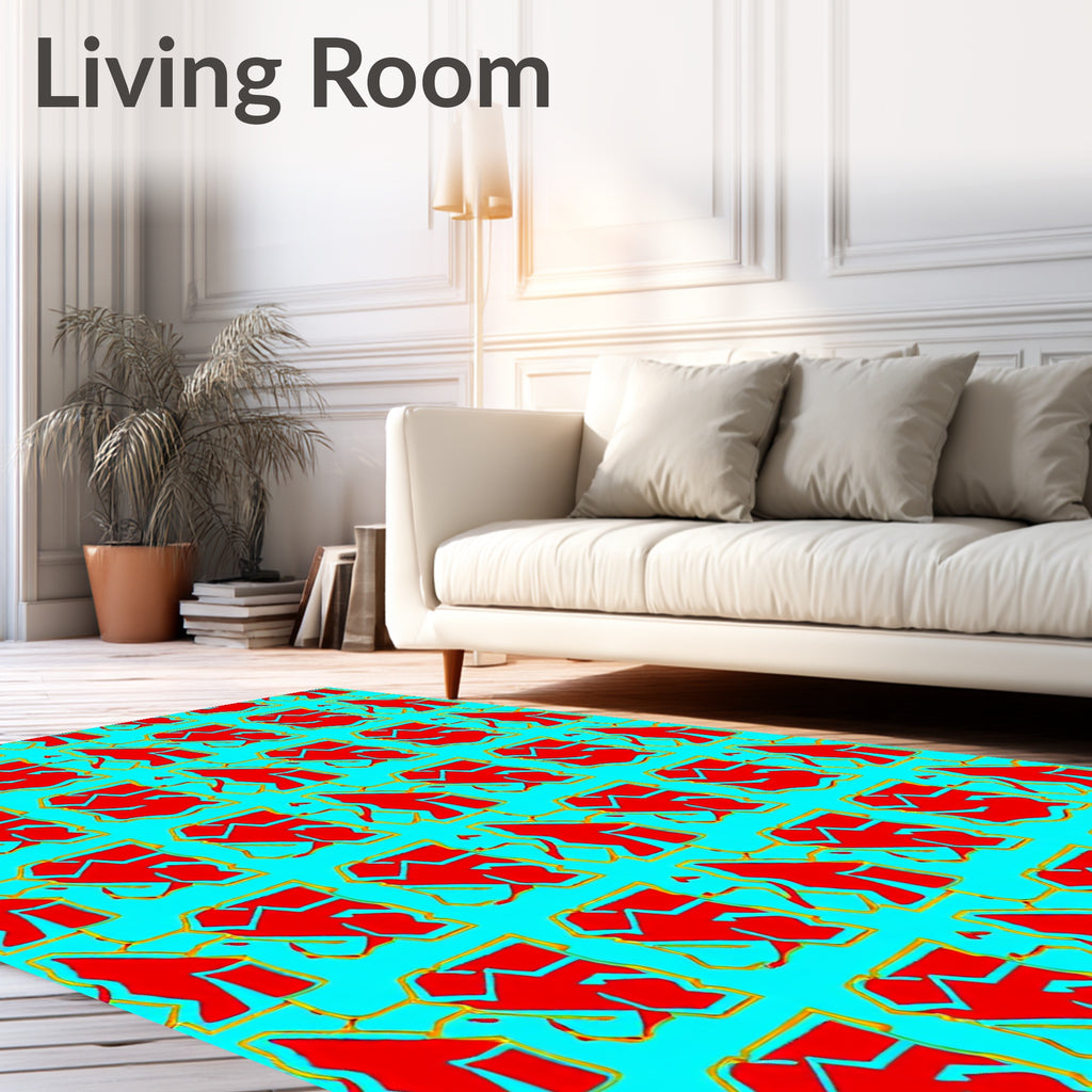 Red Abstract Geometric Tiles Rug