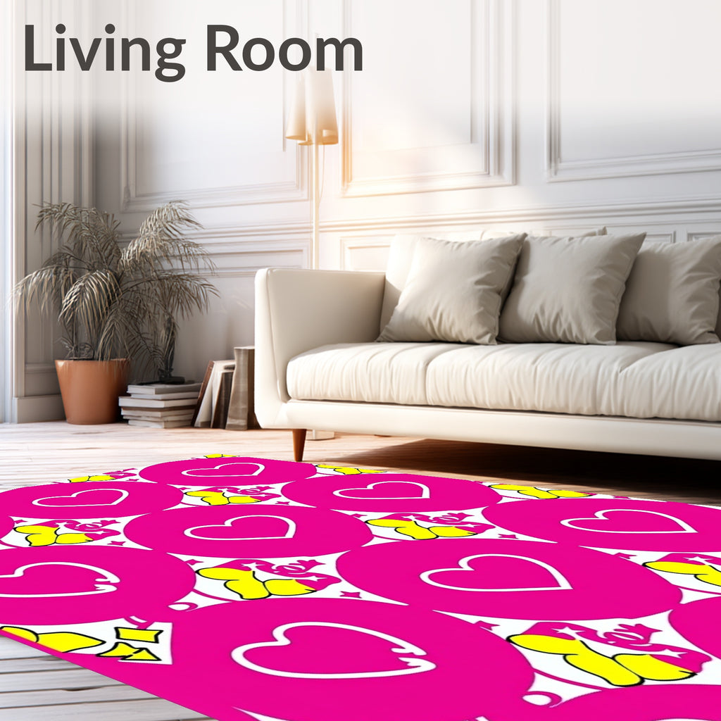Pink Heart Circles Yellow Swirls Rug