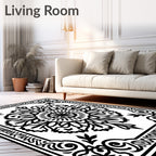Black Floral Medallion Square Frame Rug