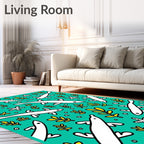 Whimsical White Fish Teal Coral Rug