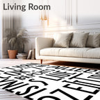 Black White Bold Typography Collage Rug