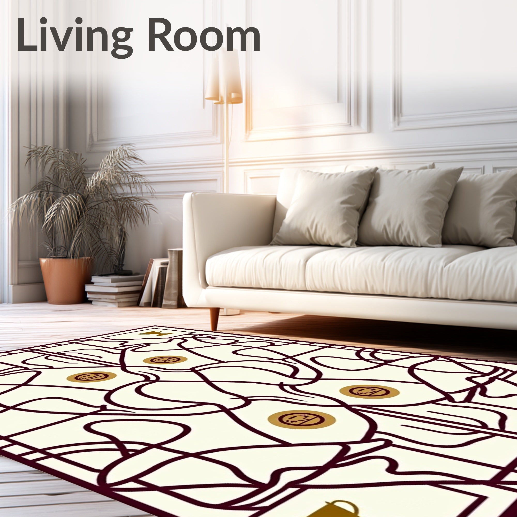 Whimsical Tawny Trophy Art Nouveau Rug