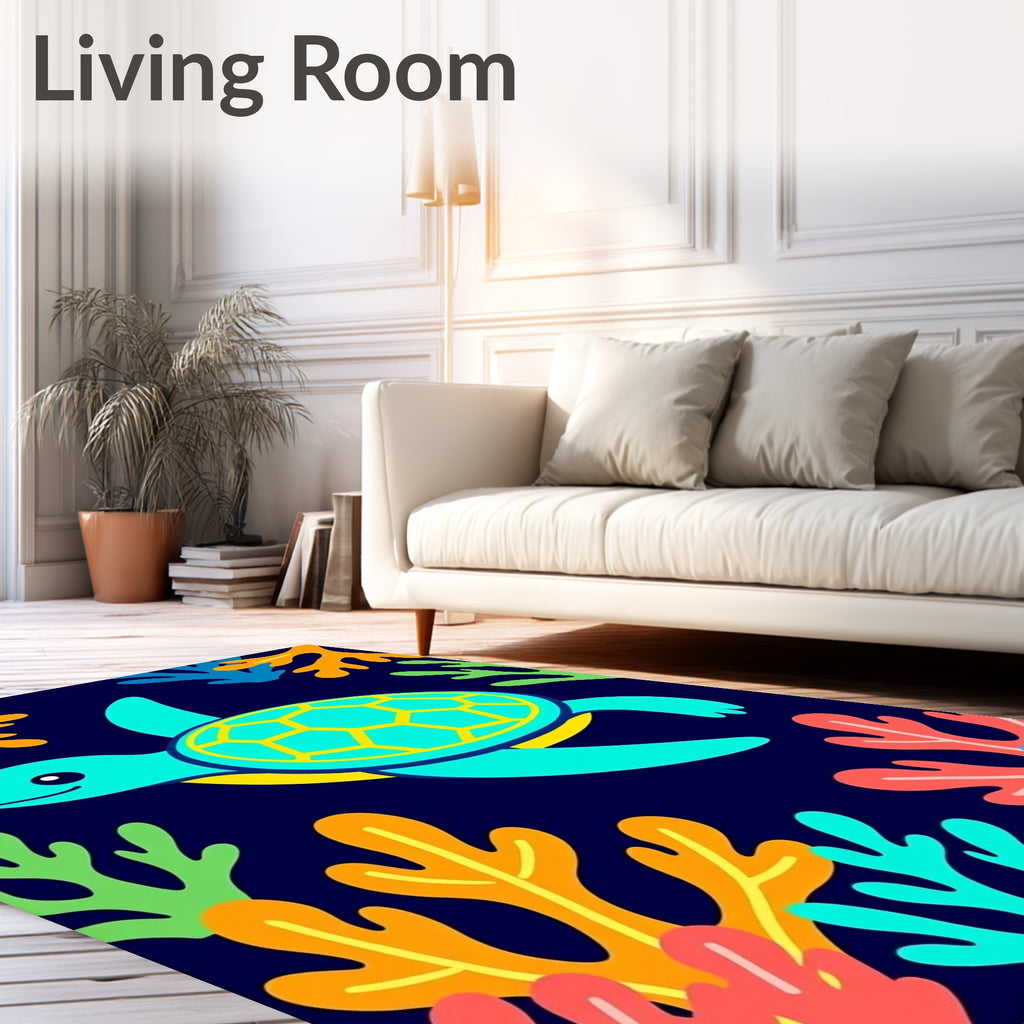 Aqua Turtle Coral Reef Adventure Rug