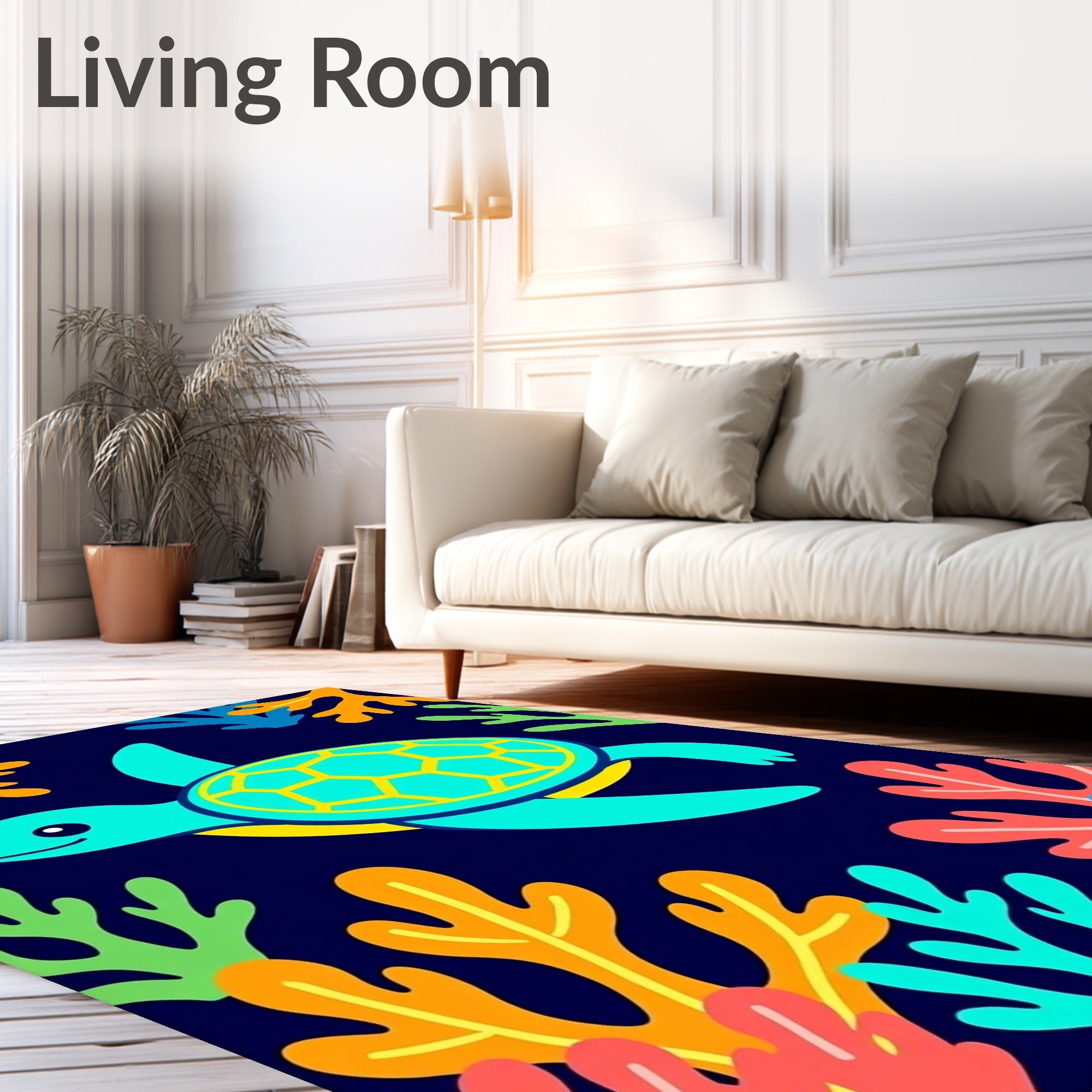 Aqua Turtle Coral Reef Adventure Rug