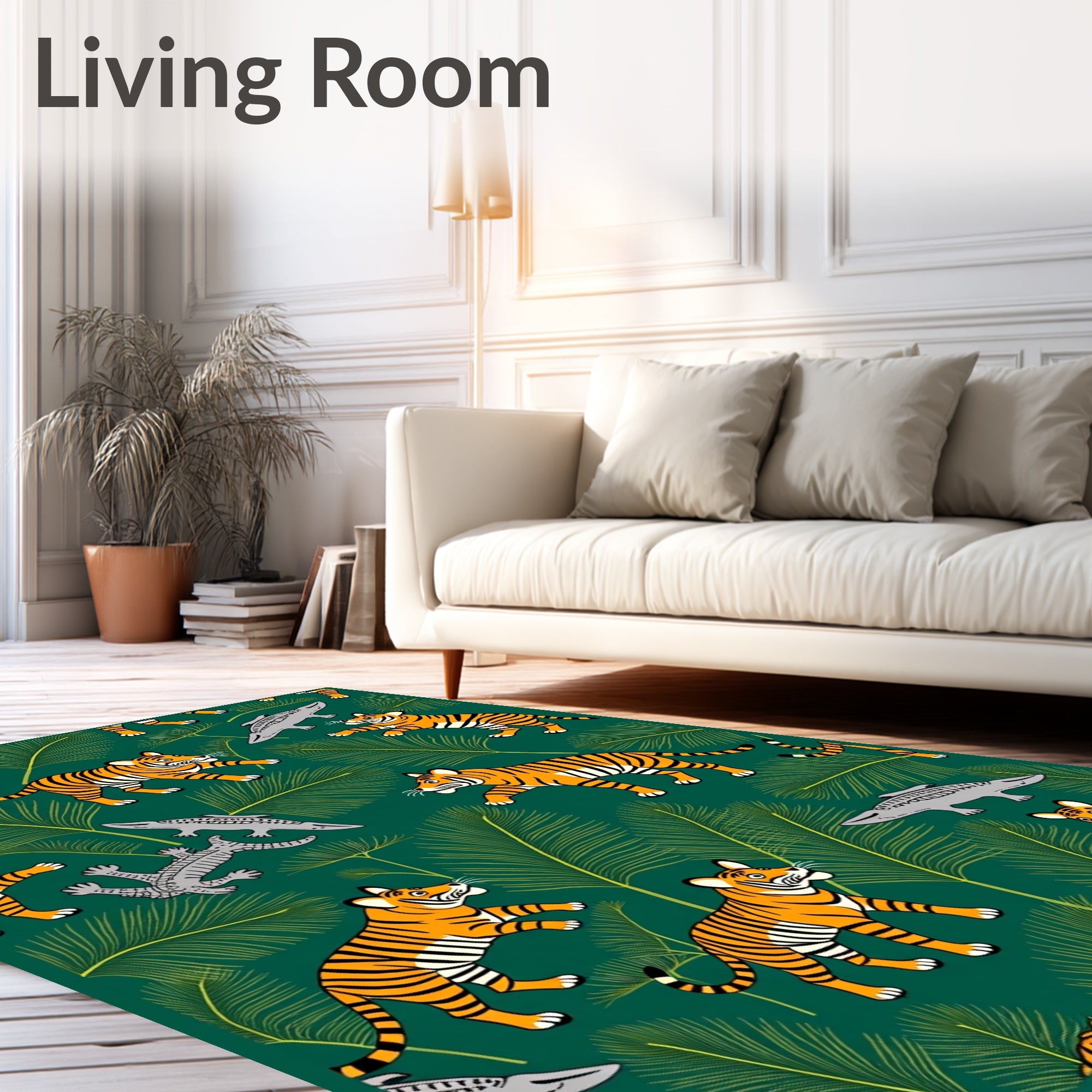 Jungle Tigers With Ferns And Crocodiles Rug