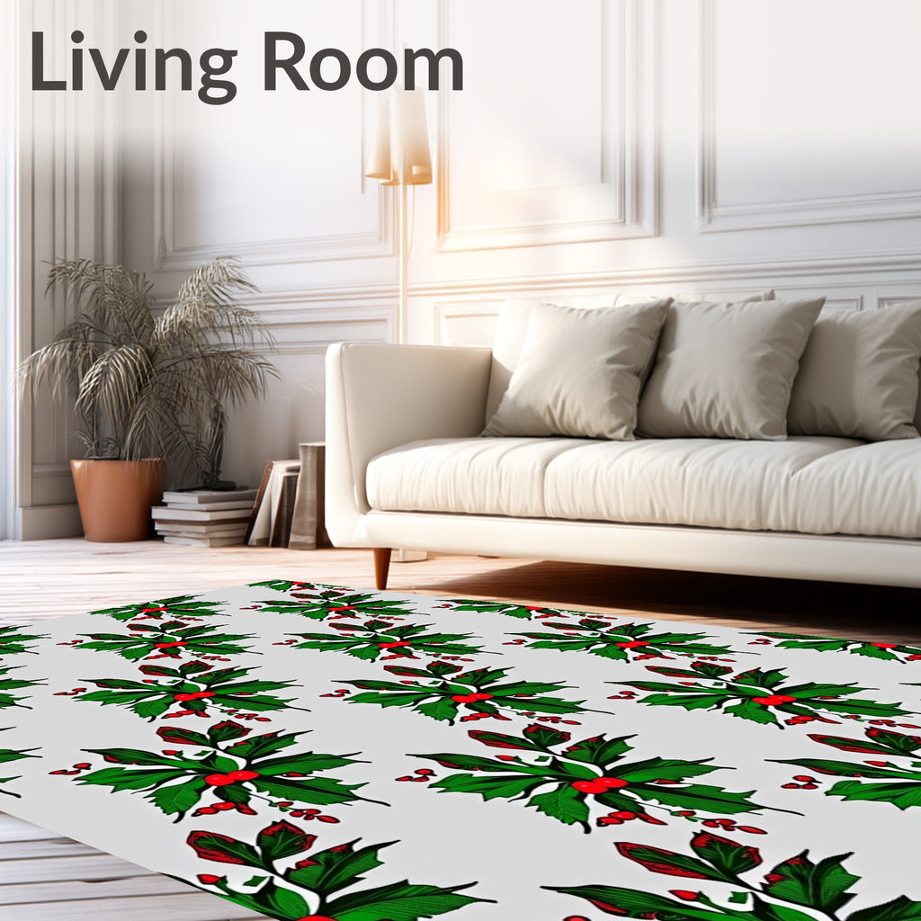 Festive Green Holly Berry Cluster Rug