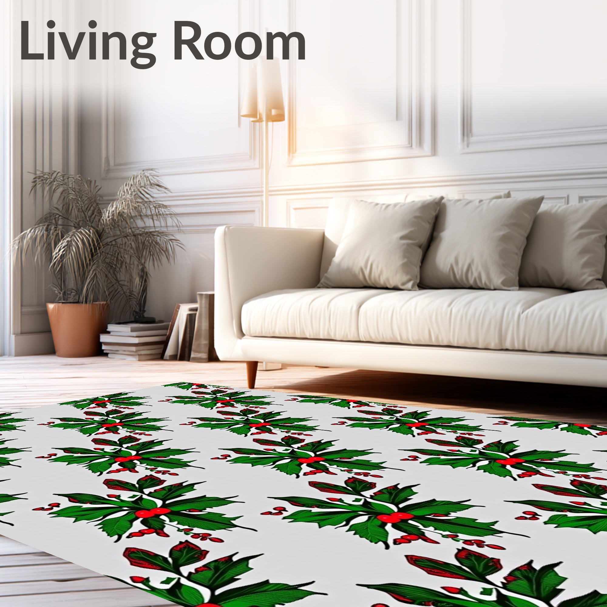 Festive Green Holly Berry Cluster Rug