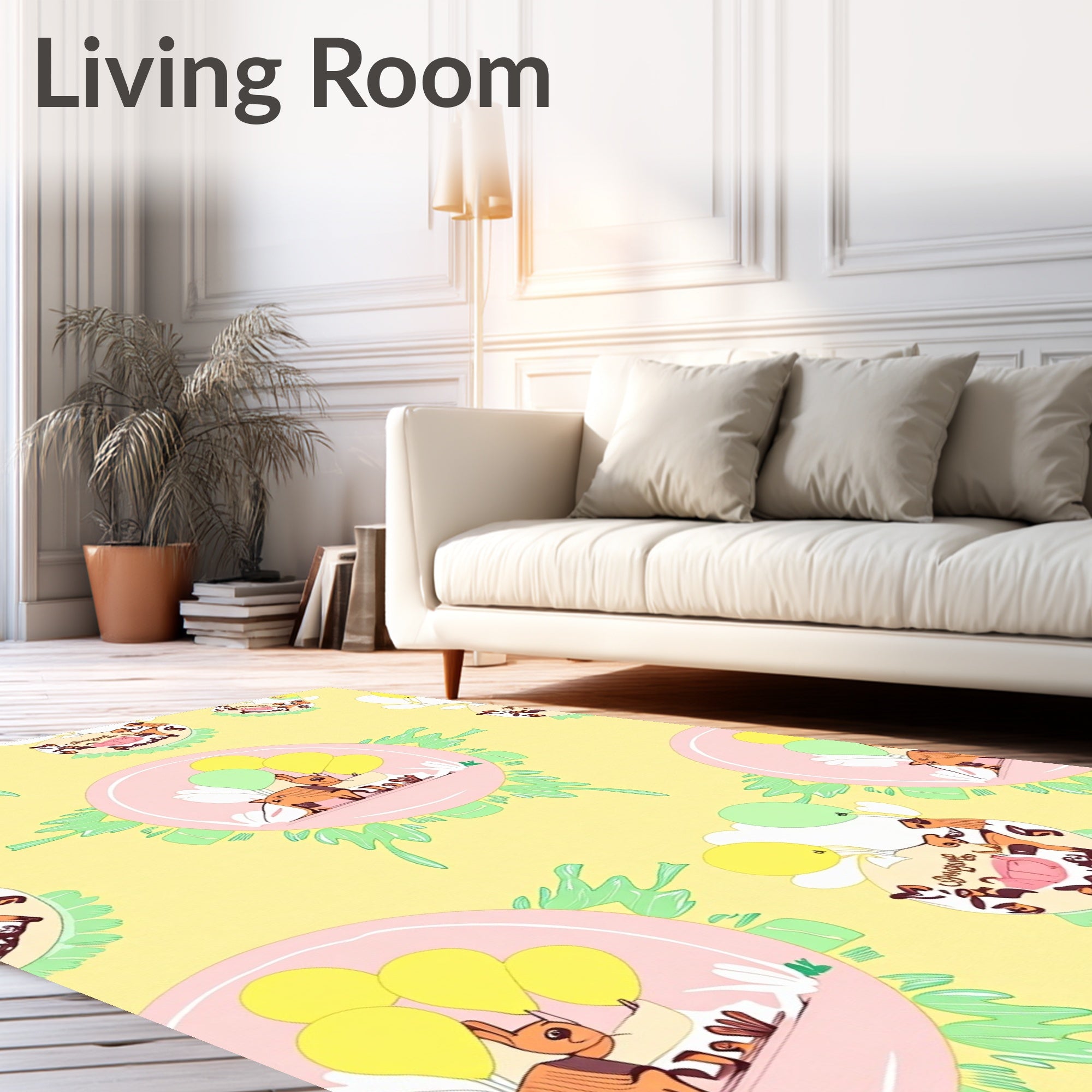 Playful Yellow Dog Balloon Celebration Rug