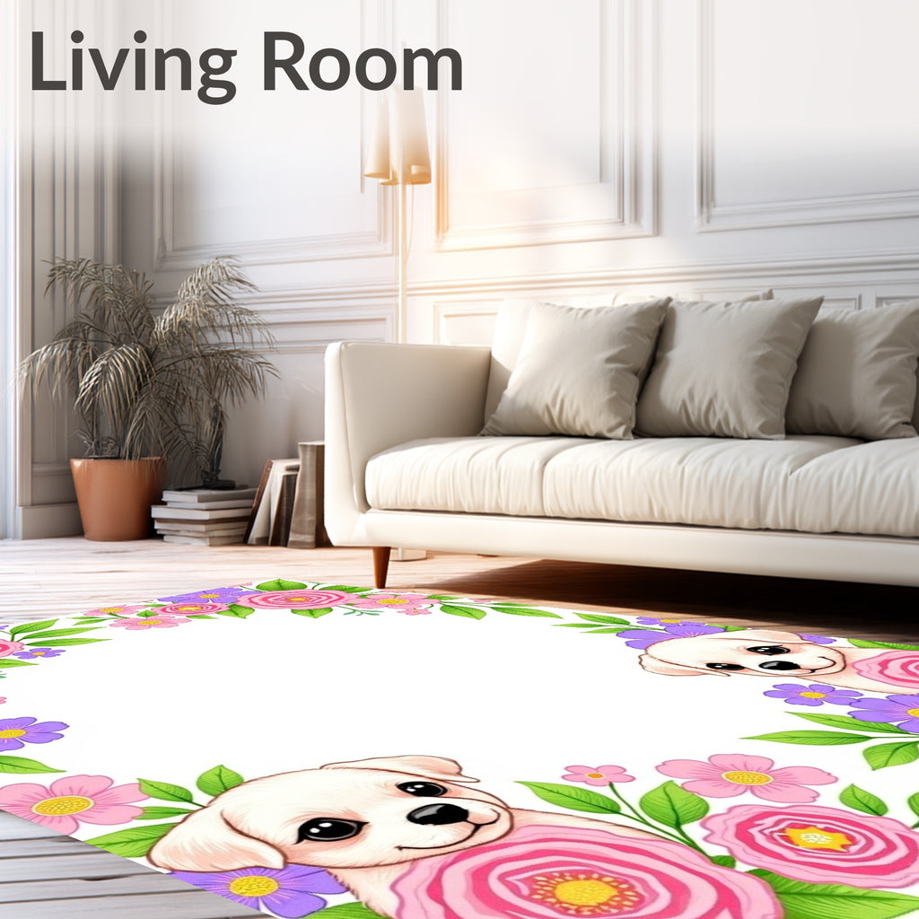 Whimsical Puppy Floral Pink Purple Rug