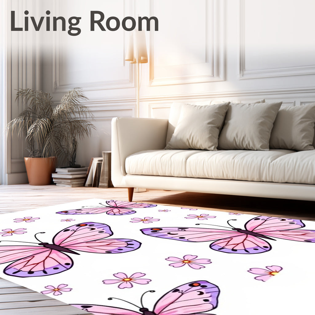 Whimsical Pink Butterfly Garden Rug