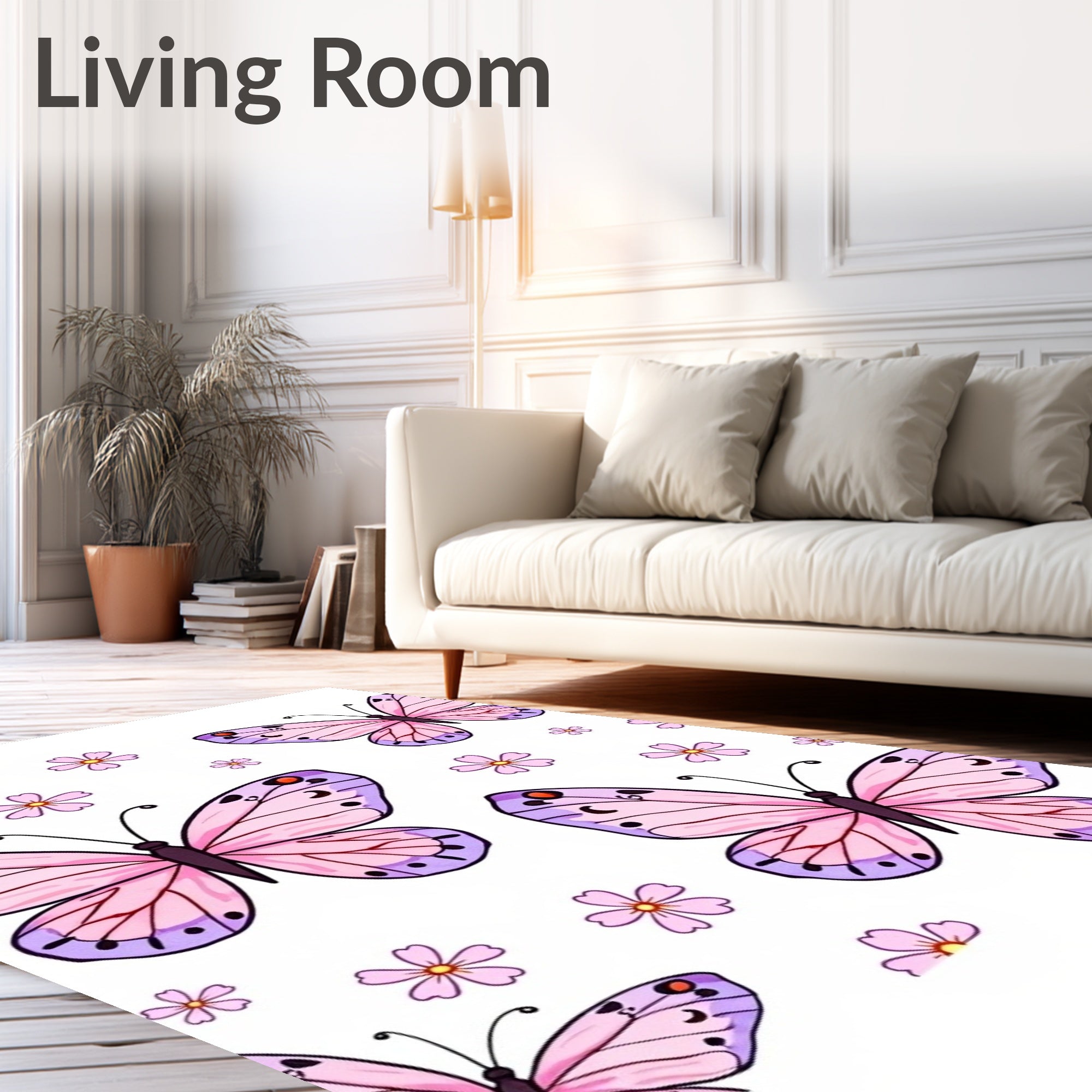 Whimsical Pink Butterfly Garden Rug