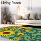 Golden Sunflowers Covering Teal Field Rug