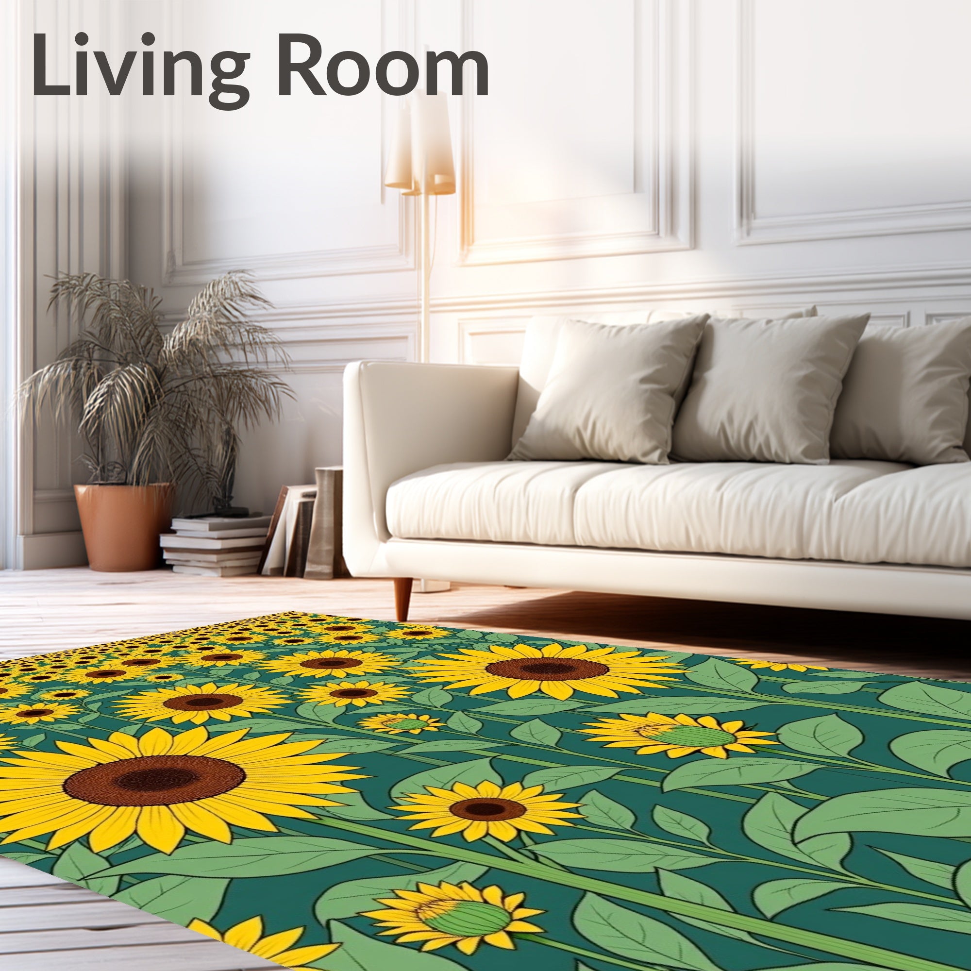 Golden Sunflowers Covering Teal Field Rug
