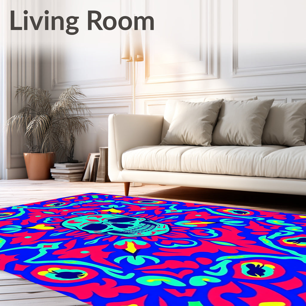 Vibrant Skull Mandala Day Dead Rug