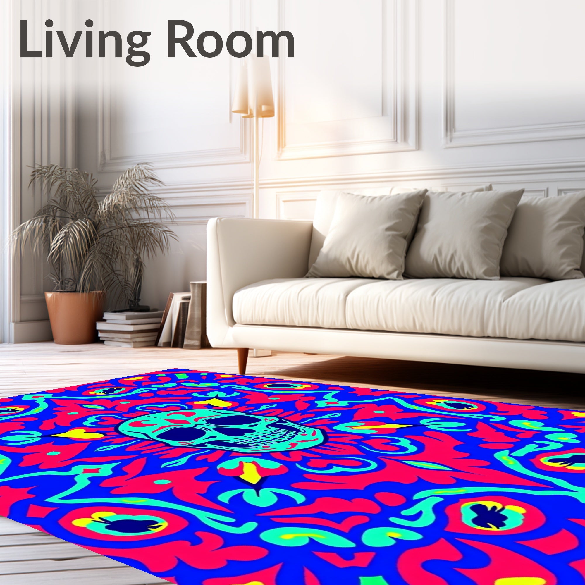 Vibrant Skull Mandala Day Dead Rug