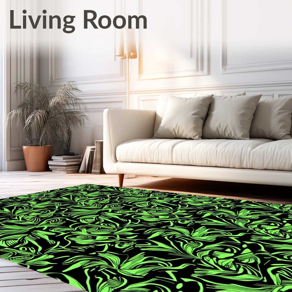 Neon Green Abstract Floral Swirl Rug