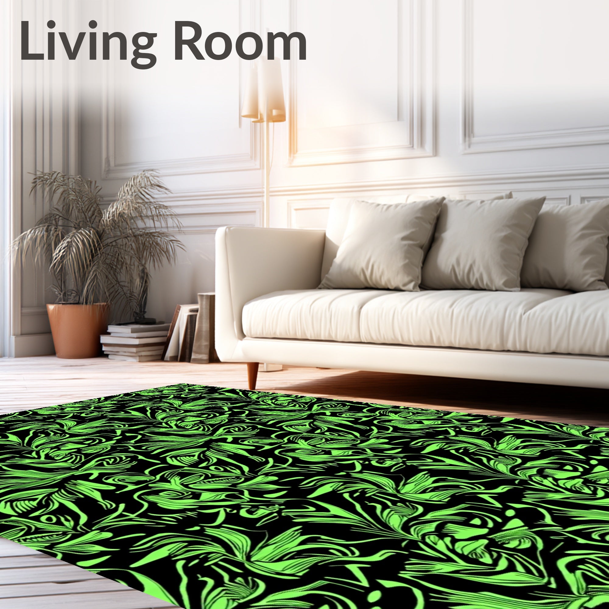 Neon Green Abstract Floral Swirl Rug