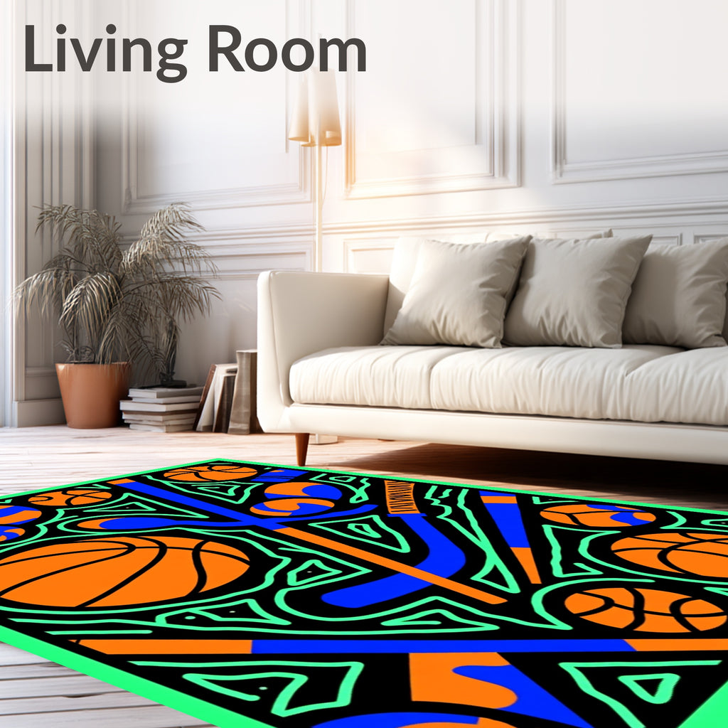 Bright Orange Blue Geometric Balls Rug