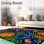 Bright Orange Blue Geometric Balls Rug