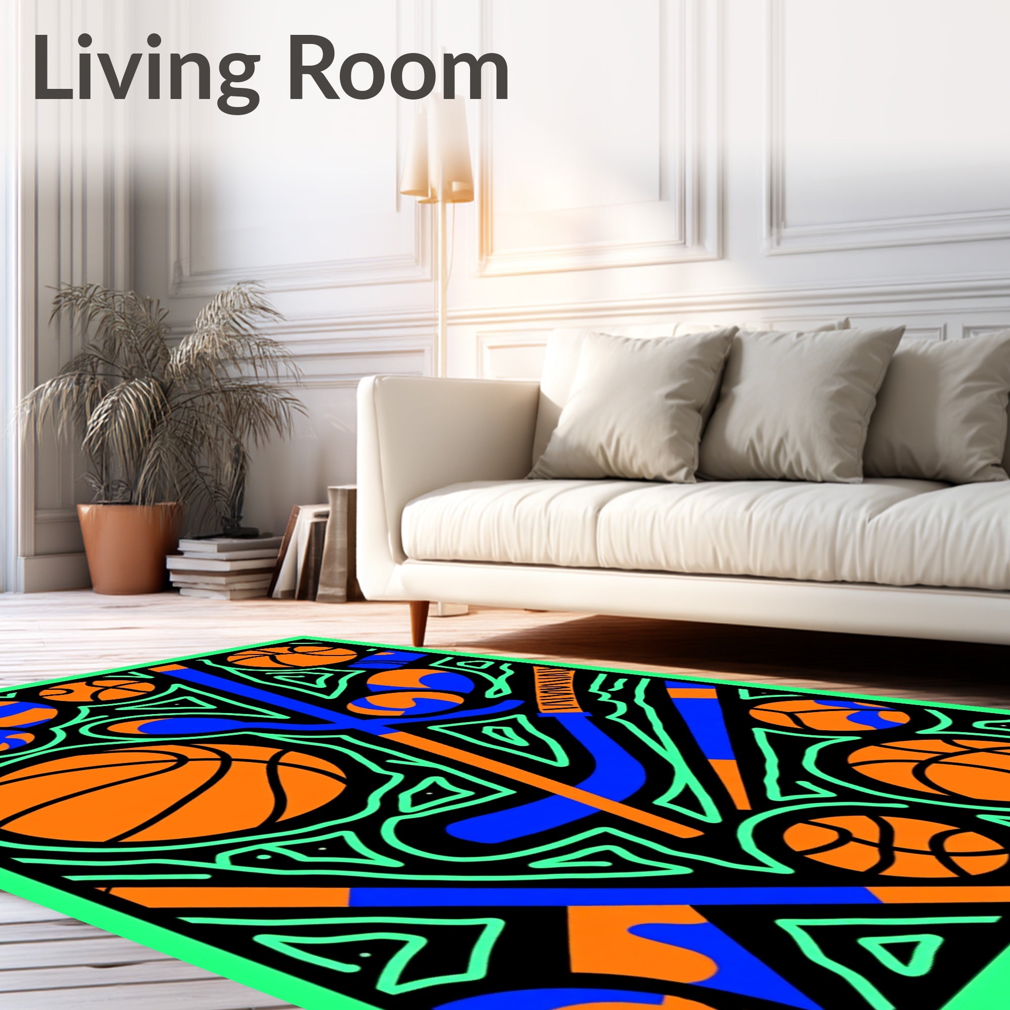 Bright Orange Blue Geometric Balls Rug
