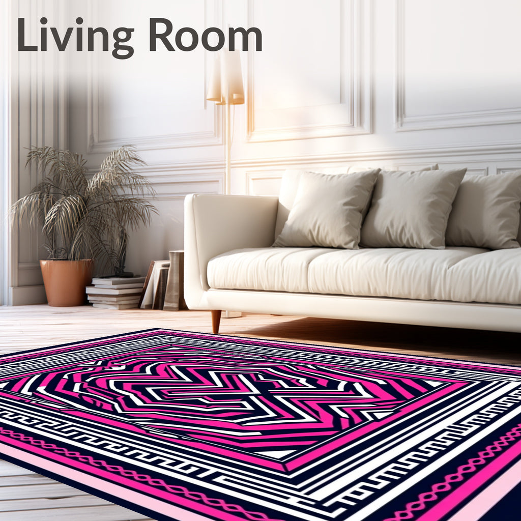 Bold Pink Geometric Labyrinth Rug