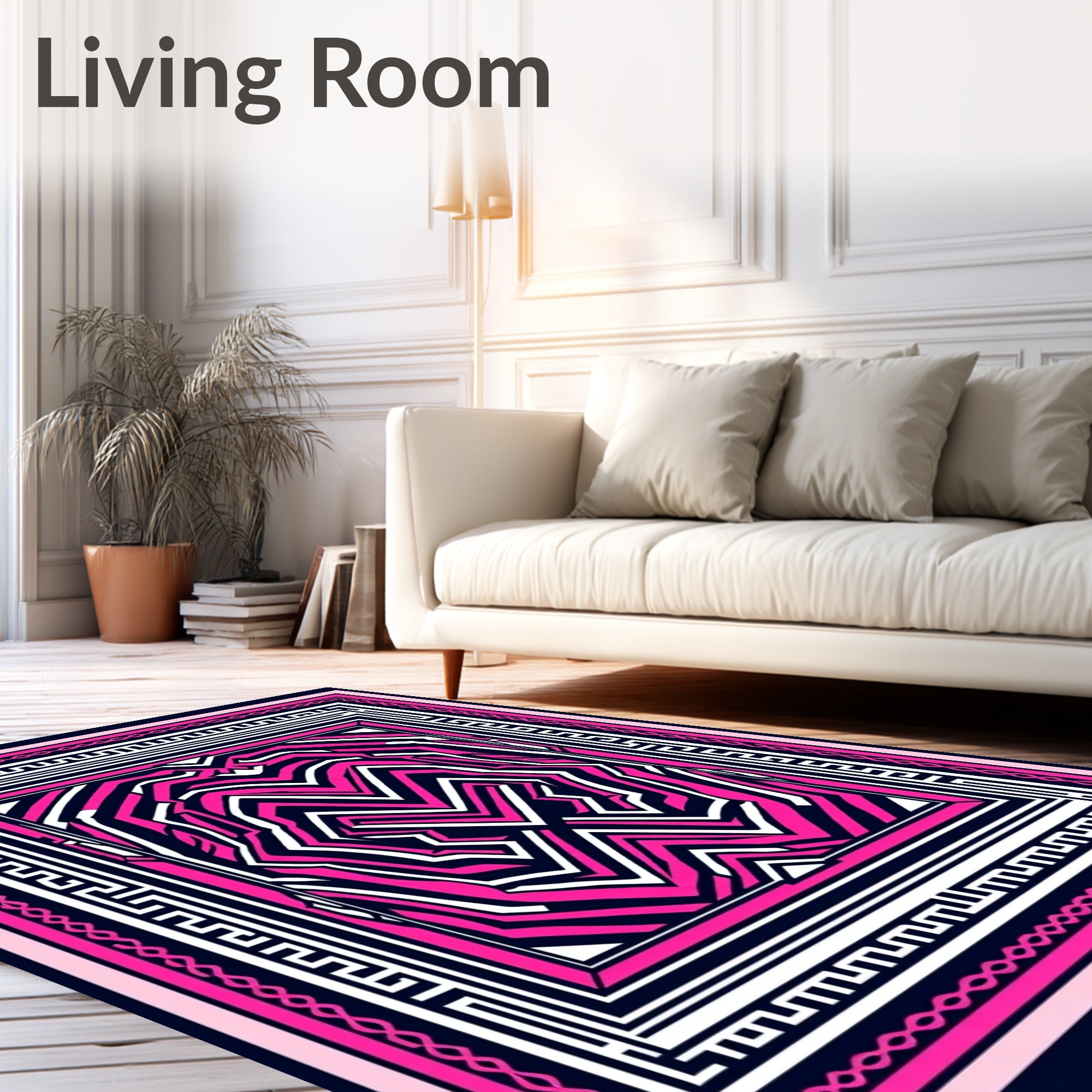 Bold Pink Geometric Labyrinth Rug