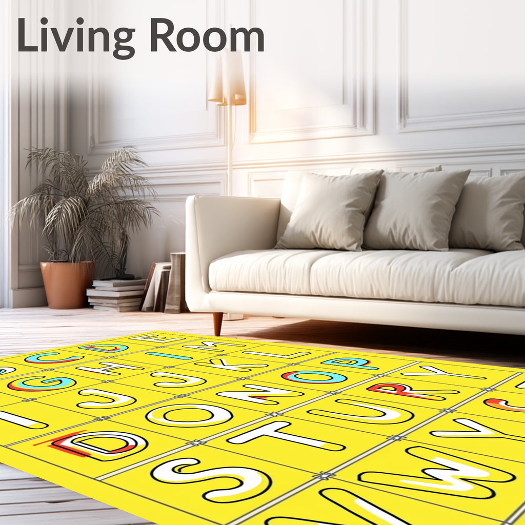 Yellow Alphabet Outline Letters Rug