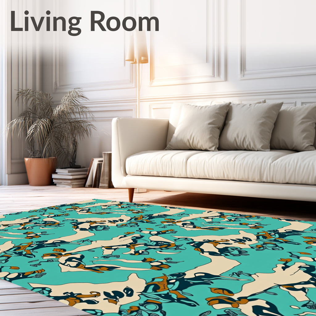 Teal Abstract Organic Forms Rug