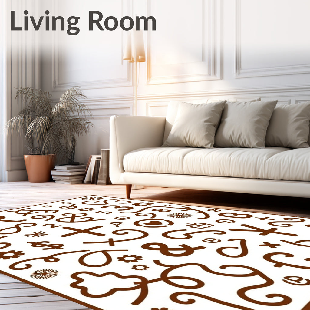 Whimsical Brown Alphabet Symbol Collage Rug
