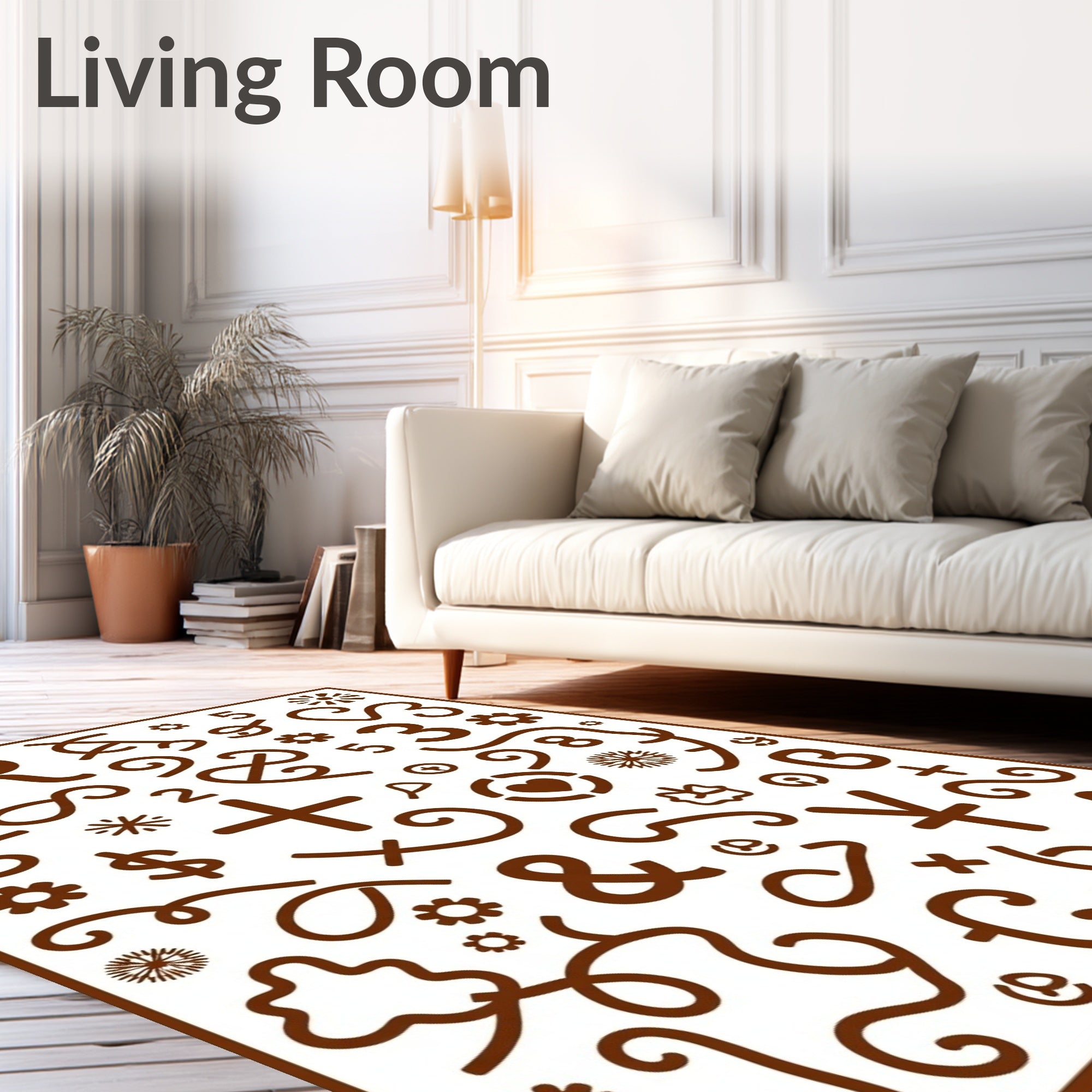 Whimsical Brown Alphabet Symbol Collage Rug