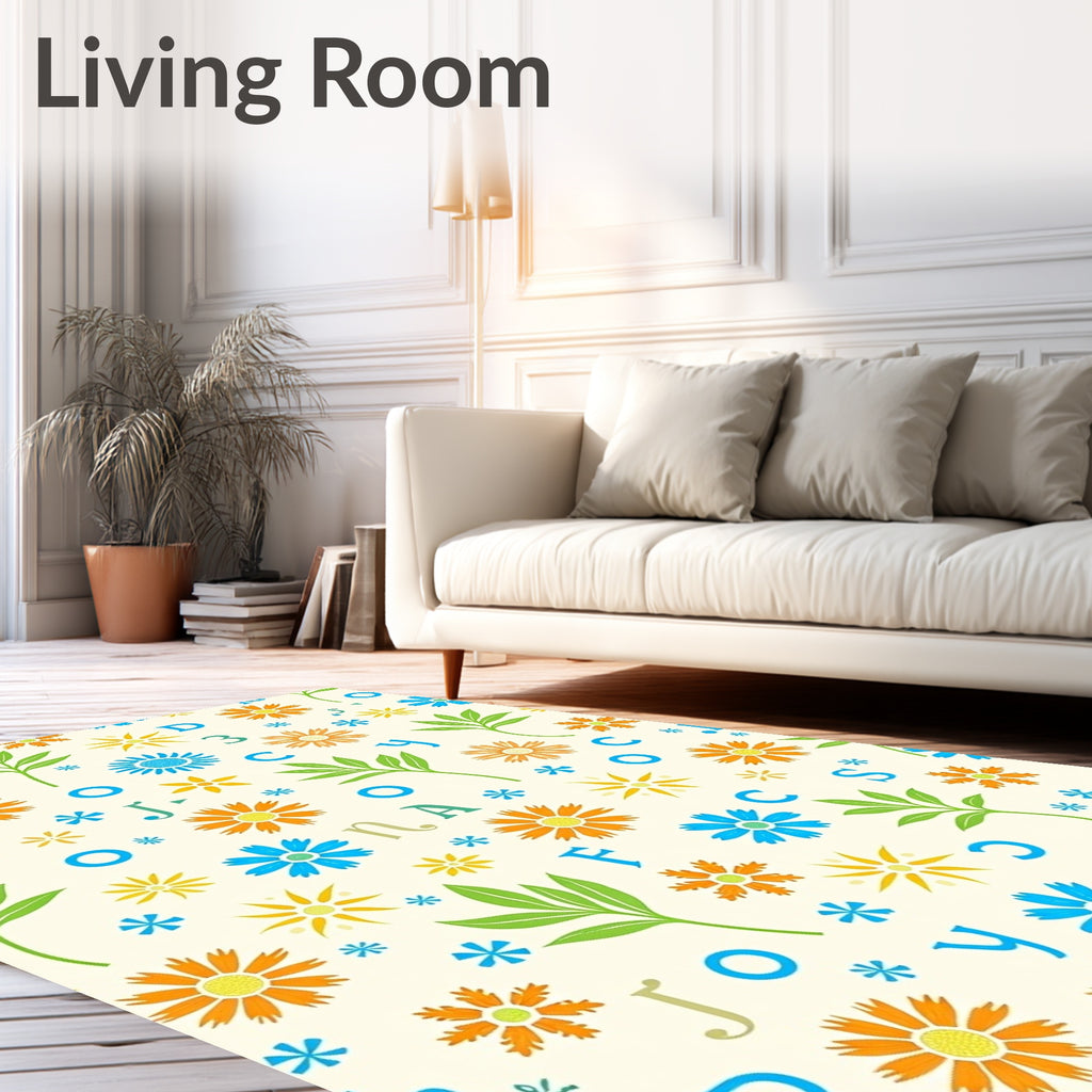 Alphabet Flowers And Leaves Design Rug