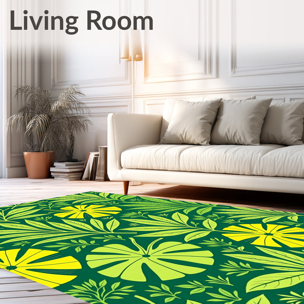 Lush Yellow Green Tropical Foliage Rug