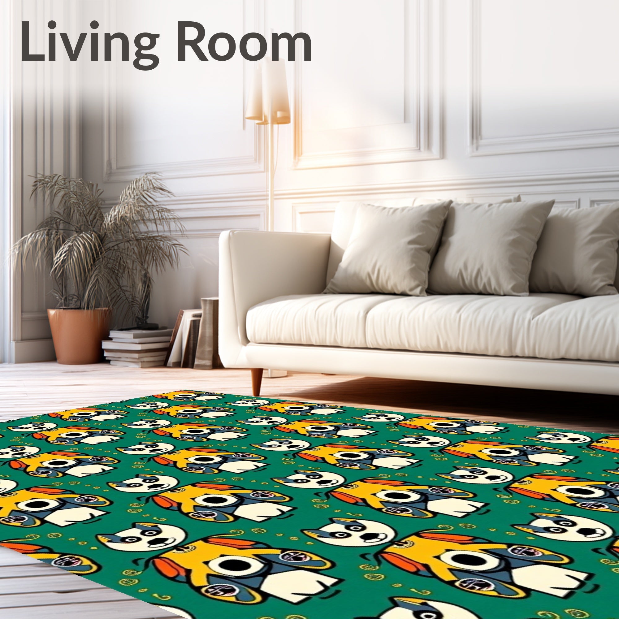 Whimsical Yellow Dog Art Deco Rug