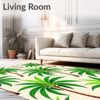 Tropical Green Palm Trees Cream Background Rug