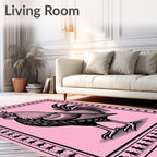 Pink Roaming Rooster Decorative Framed Rug