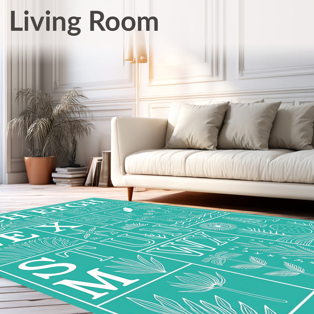 Alphabet Animals Botanical Floral Motif Rug