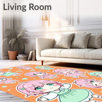 Cute Chibi Kawaii Characters Pink Green Hearts Rug