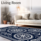 Navy White Nautical Compass Rose Anchor Rug