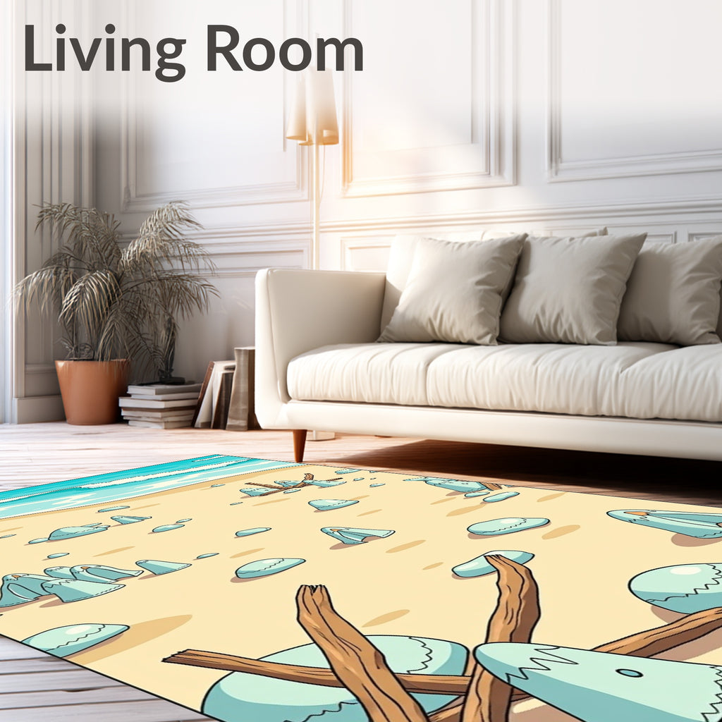 Light Blue Beach Tent Medallions on Sand Rug