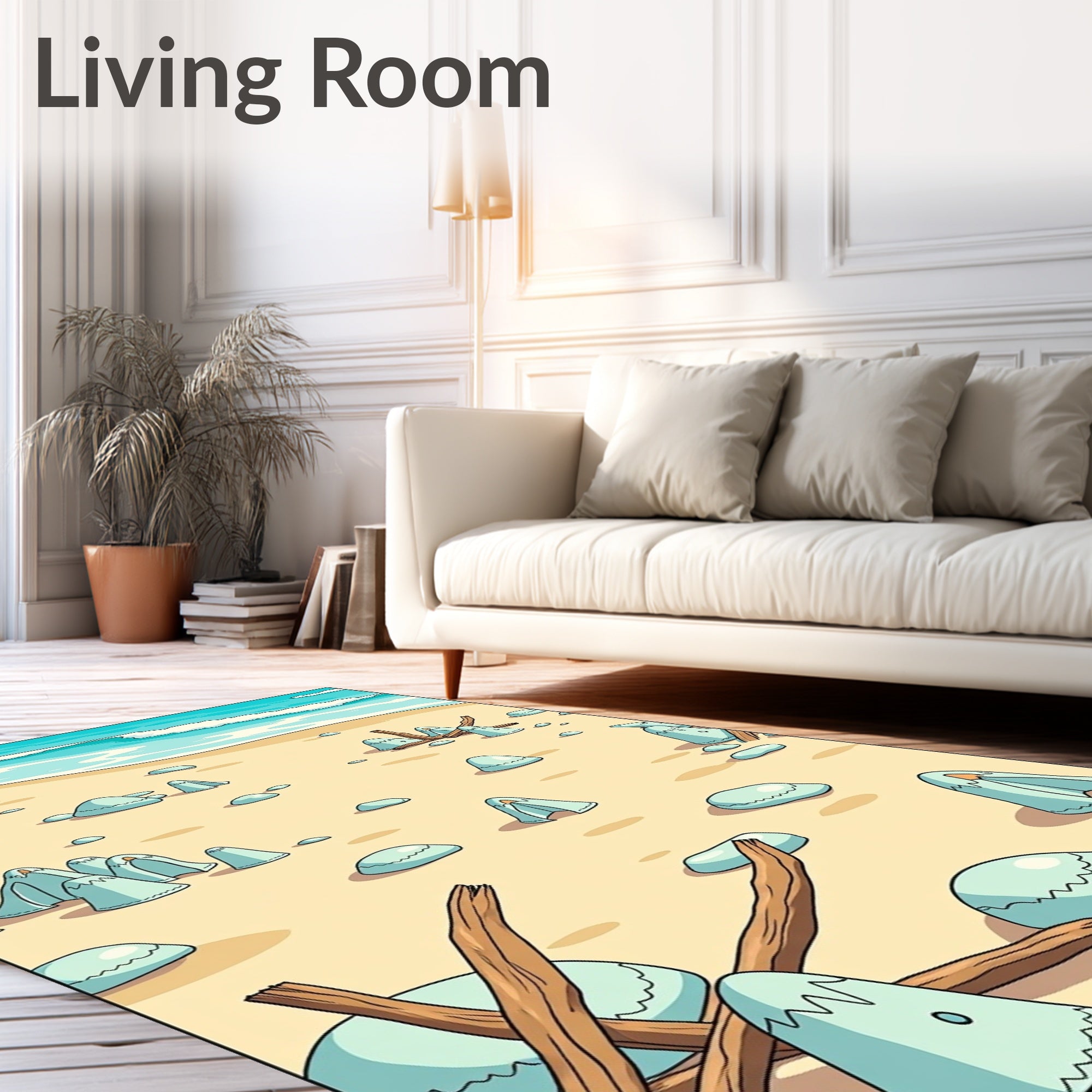 Light Blue Beach Tent Medallions on Sand Rug